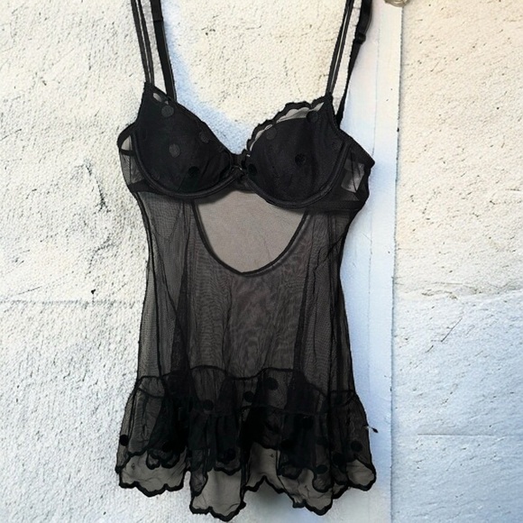 La Senza mesh coquette polkadot sequins Y2K babydoll lingerie S - Picture 1 of 7